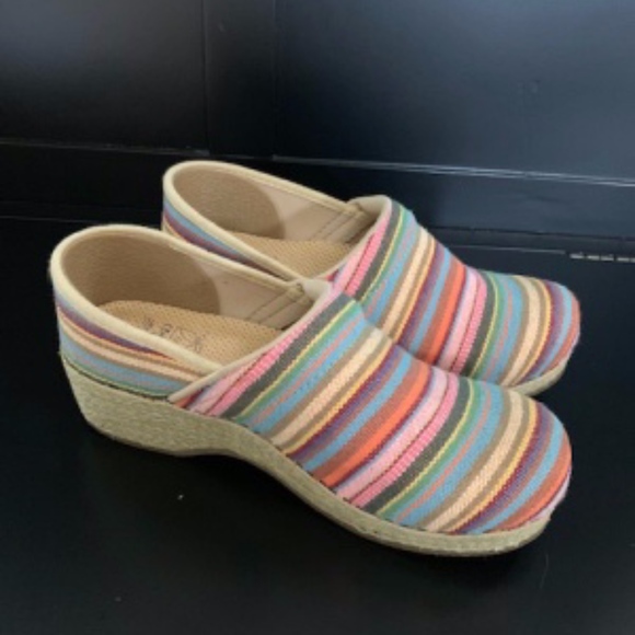 Dansko Shoes - Dansko Vegan Jute Pro Ilat Canvas Striped Clogs
